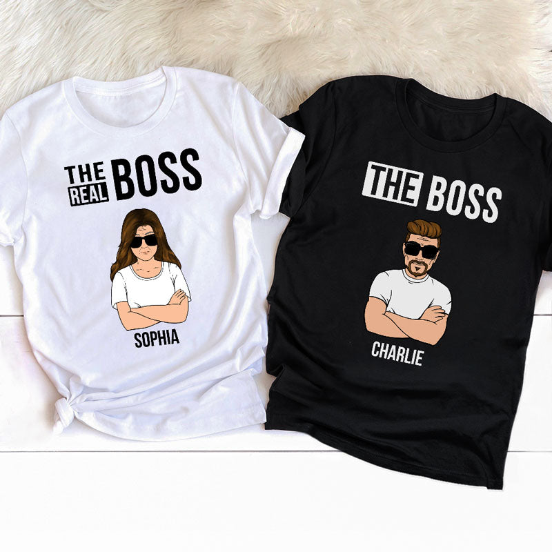 thumbnail image 2 of Boss Real Boss Funny Couple Shirts – Matching Black Tees For Him & Her By SilkRoadTees 2 of 6