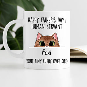 Happy Father's Day Furry Overlord Mugs, Funny Custom Coffee Mug, Personalized Gift for Cat Lovers