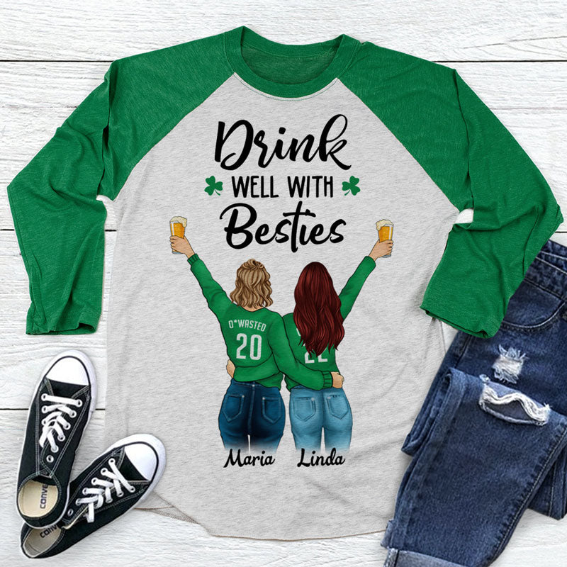 Drink Well With Besties Personalized St. Patrick's Day Unisex Raglan Shirt