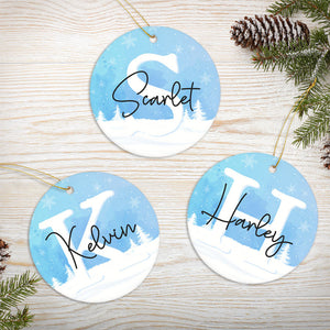 Personalized Name Snow, Christmas Ornaments, Custom Holiday Decoration