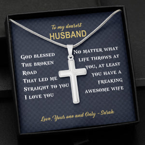 To My Husband Personalized Cross Necklace, Valentine Gift For Him