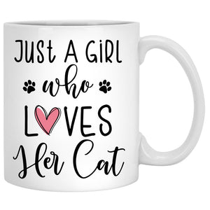 Just A Girl Who Loves Her Cat, Red Tree, Personalized Mugs, Custom Gifts for Cat Lovers