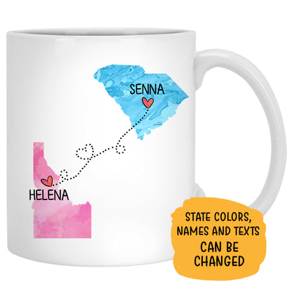 Long Distance Mother and Daughter Quotes Personalized State Colors Coffee Mug, Custom Gift For Mom