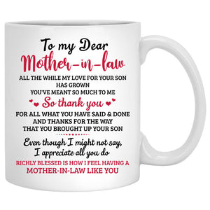 To my dear Mother-in-law, Thank you for all what you have Said & Done, Lake view, Customized mug, Personalized gifts, Mother's Day gifts