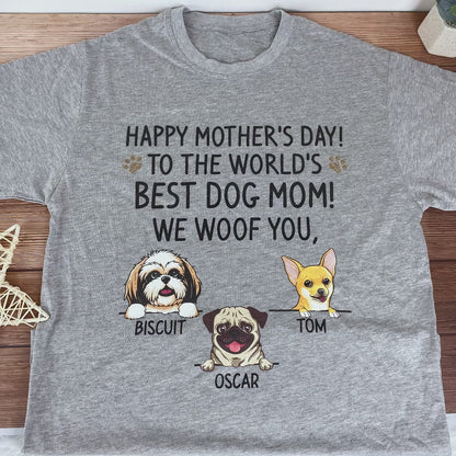 Personalized Mother's Day Dog Mom Shirt, "We Woof You", Custom Photo & Graphics