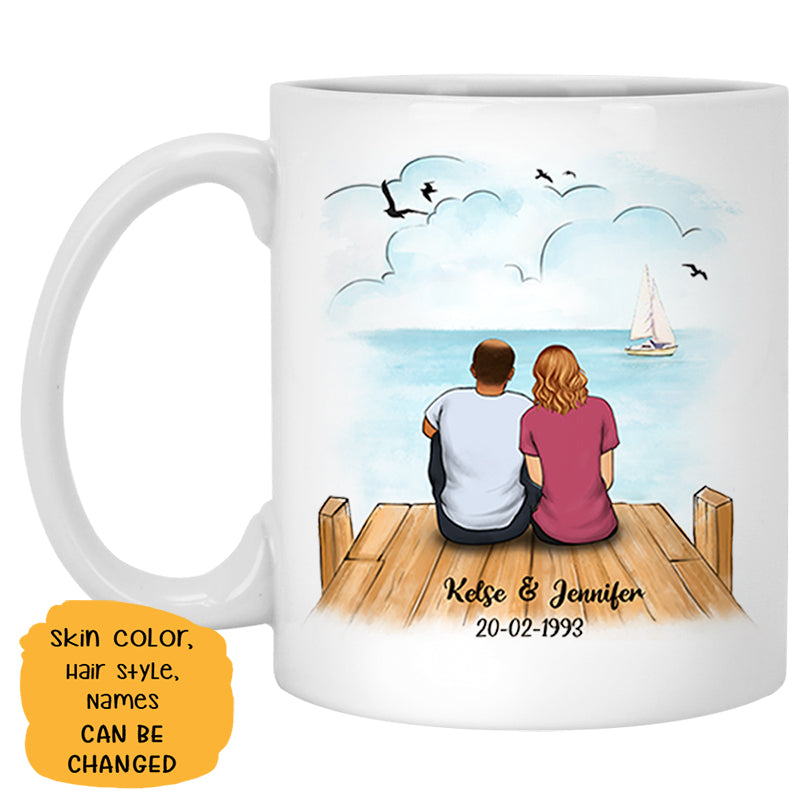 To my husband I Love You the hours we are away, Beach Dock, Customized mug, Anniversary gifts, Personalized love gift for him