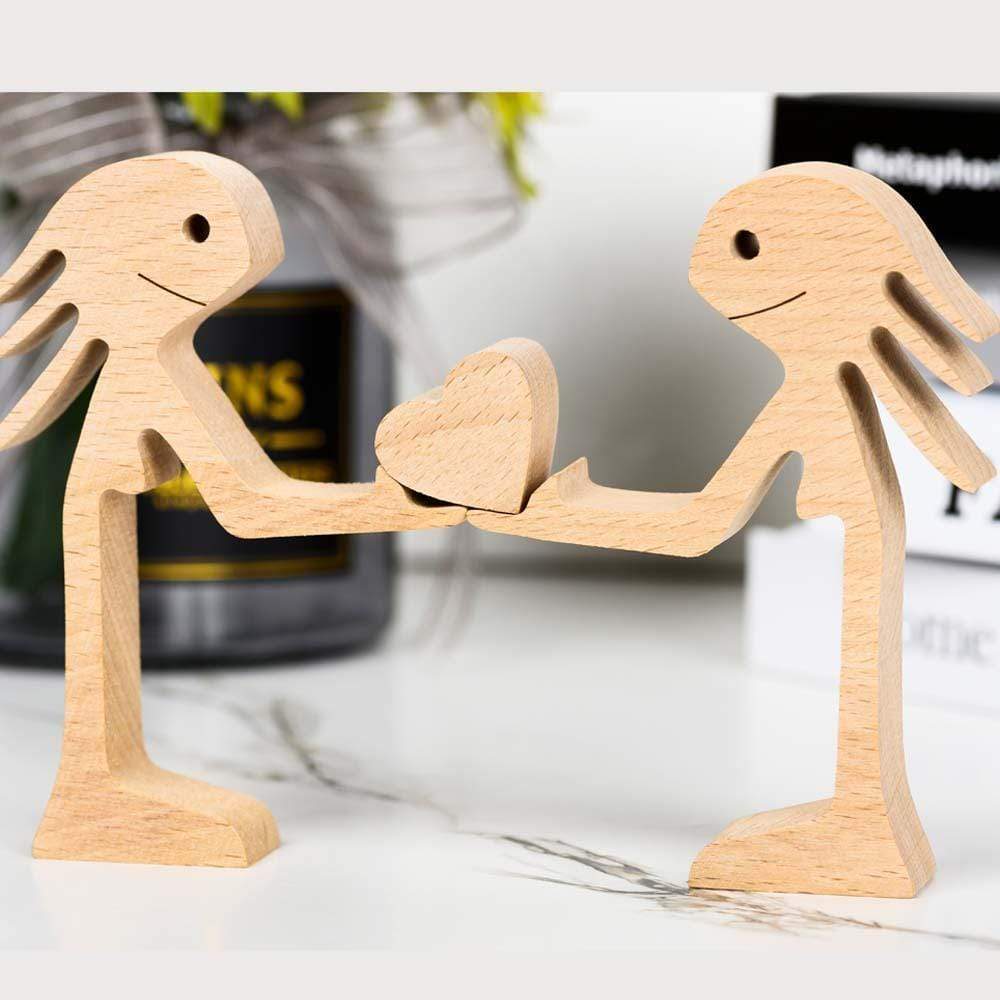 Man And Woman Stand With Heart Couple Wood Sculpture - PersonalFury