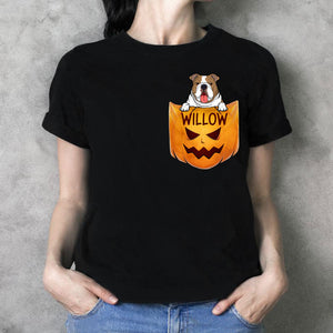Pocket Custom T Shirts, Halloween Pumpkin, Personalized Gifts for Dog Lovers