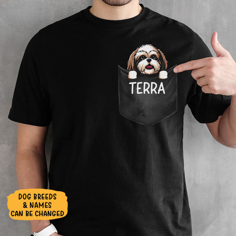 Pocket Custom T Shirts, Dark Tee, Personalized Gifts for Dog Lovers