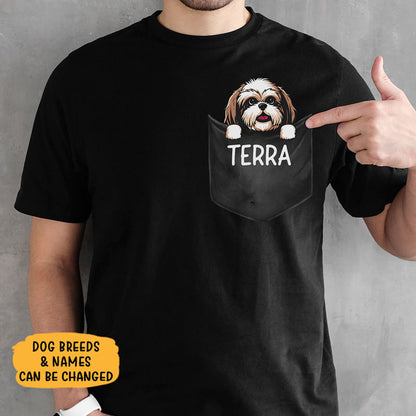 Pocket Custom T Shirts, Dark Tee, Personalized Gifts for Dog Lovers