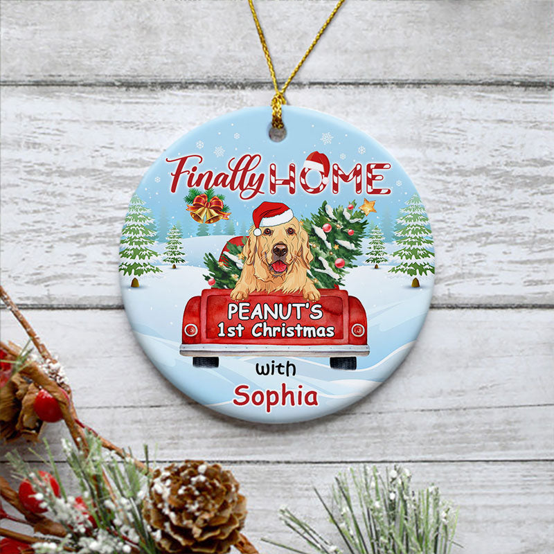 Finally Home, Personalized Circle Ornaments, First Christmas, Christmas Gift for Dog Lovers