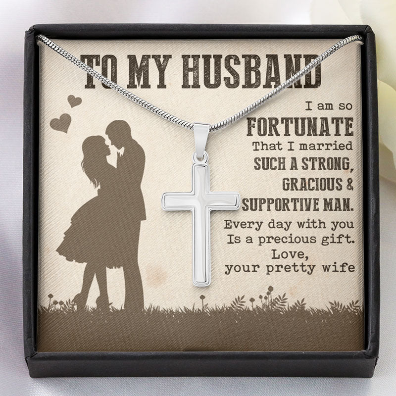 Fortunate That I Married You, Personalized Cross Necklace, Gift For Him