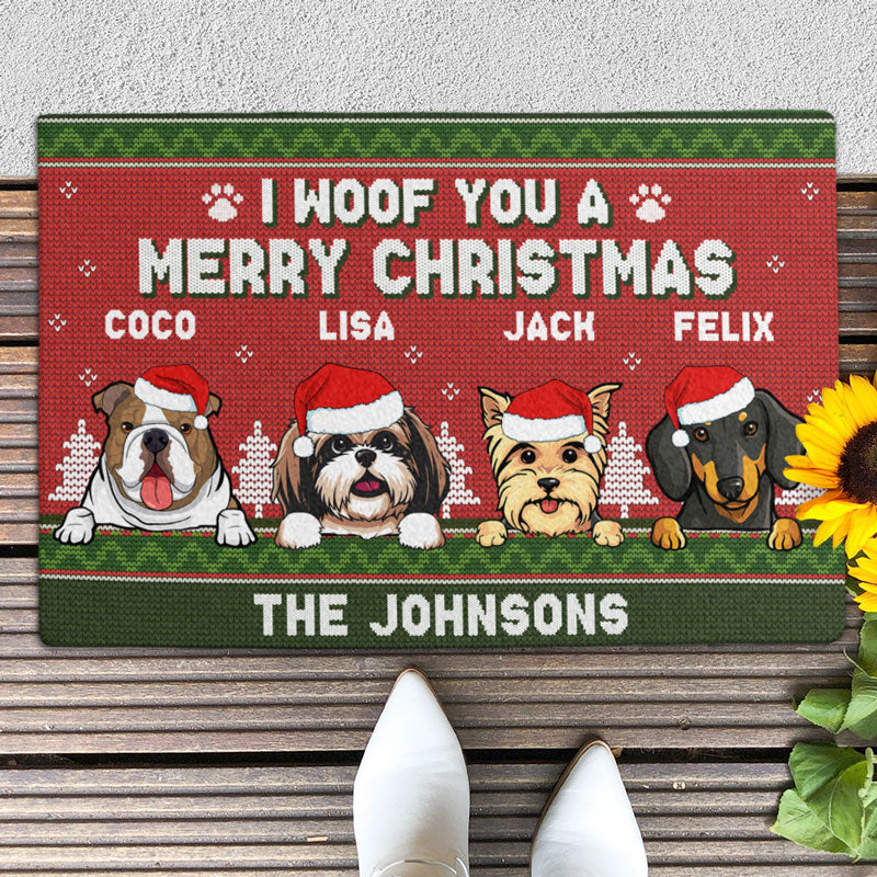We Woof A Merry Christmas, Gift For Dog Lovers, Personalized Doormat, New Home Gift, Christmas Decoration