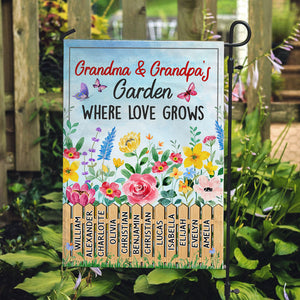 Grandma and Grandpa's Garden Where Love Grows, Custom Flags, Personalized Decorative Garden Flags