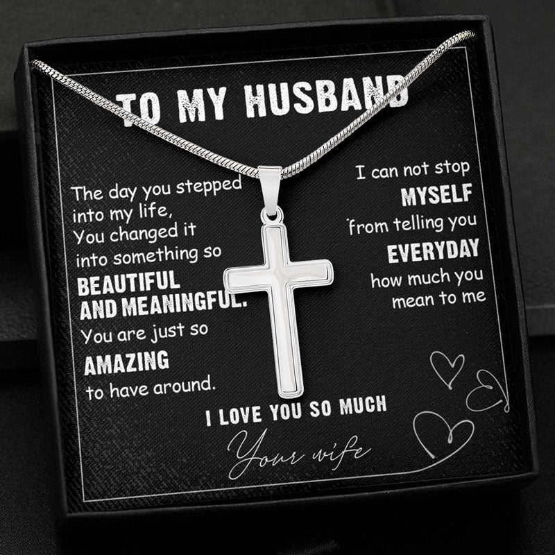 The Day You Stepped Into My Life, Personalized Cross Necklace, Gifts For Him