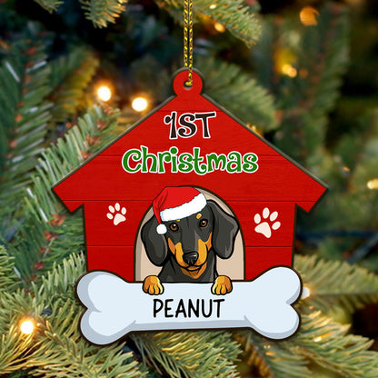 Personalized First Christmas Dog House, Christmas Shaped Ornament, Custom Gift for Dog Lovers