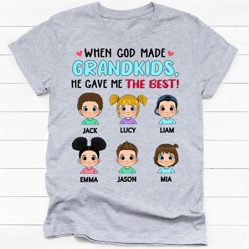 When God Made Grandkids He Gave Me The Best, Custom Kids, Personalized Shirt, Gift for Grandparents