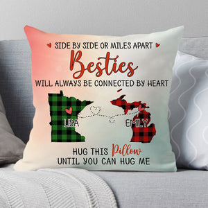 Side By Side Or Miles Apart Connected By Hear, Hug This Pillow, Personalized State Pillow, Custom Moving Gift