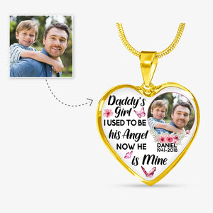 I Used To Be His Angel Now He Is Mine, Custom Photo, Luxury Heart Necklace