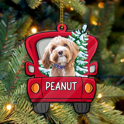 Personalized Dog Photo Red Truck, Christmas Shaped Ornament, Custom Photo Gift