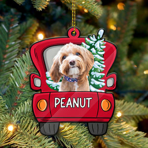 Personalized Dog Photo Red Truck, Christmas Shaped Ornament, Custom Photo Gift