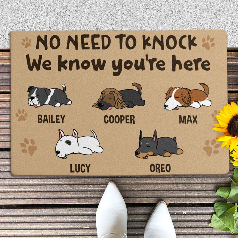No Need To Knock We Know You're Here, Custom Doormat, Personalized Doormat, Gift For Dog Lovers
