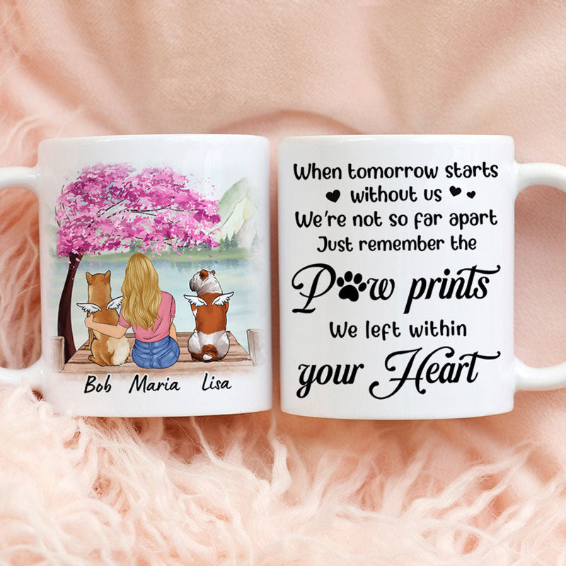 Paw Prints On Your Heart, Personalized Dog Memorial Mug, Dog Mom Gift, Gift For Dog Lovers