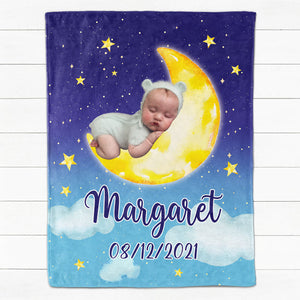 Baby Blanket Moon Star Background, Custom Photo Blanket, Christmas Gifts For Baby, Personalized Blanket