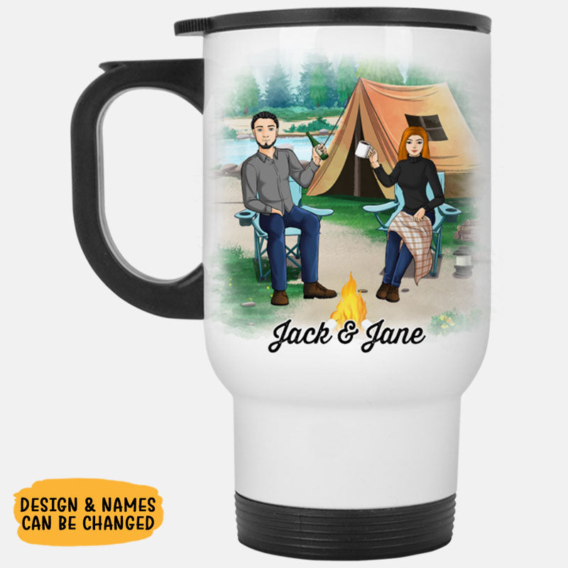 Let's Sit By The Campfire, Personalized Camping Travel Mug, Gift