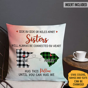 Side By Side Or Miles Apart Connected By Hear, Hug This Pillow, Personalized State Pillow, Custom Moving Gift
