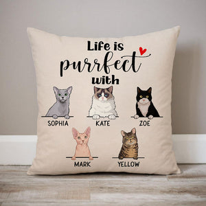 Life is Purrfect, Personalized Pillows, Custom Gift for Cat Lovers