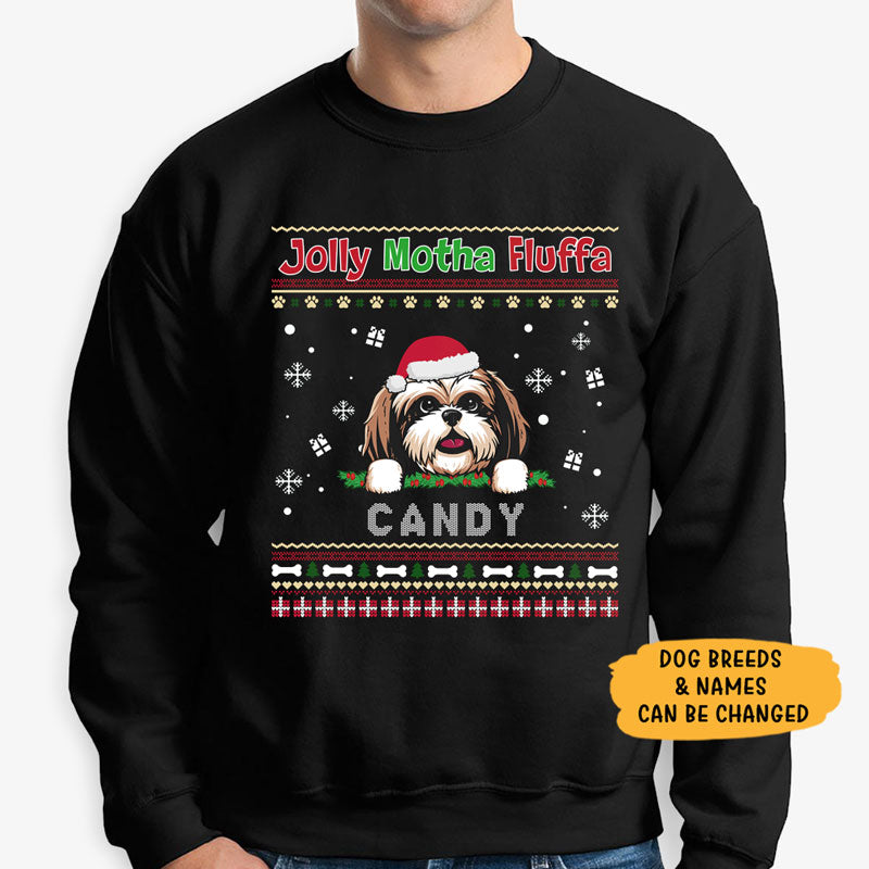 Jolly Motha Fluffa, Personalized Dog Custom Sweaters, T shirts, Christmas Gifts for Dog Lovers
