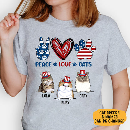 Peace Love Cats, Personalized 4th of July Shirt for Cat Lovers