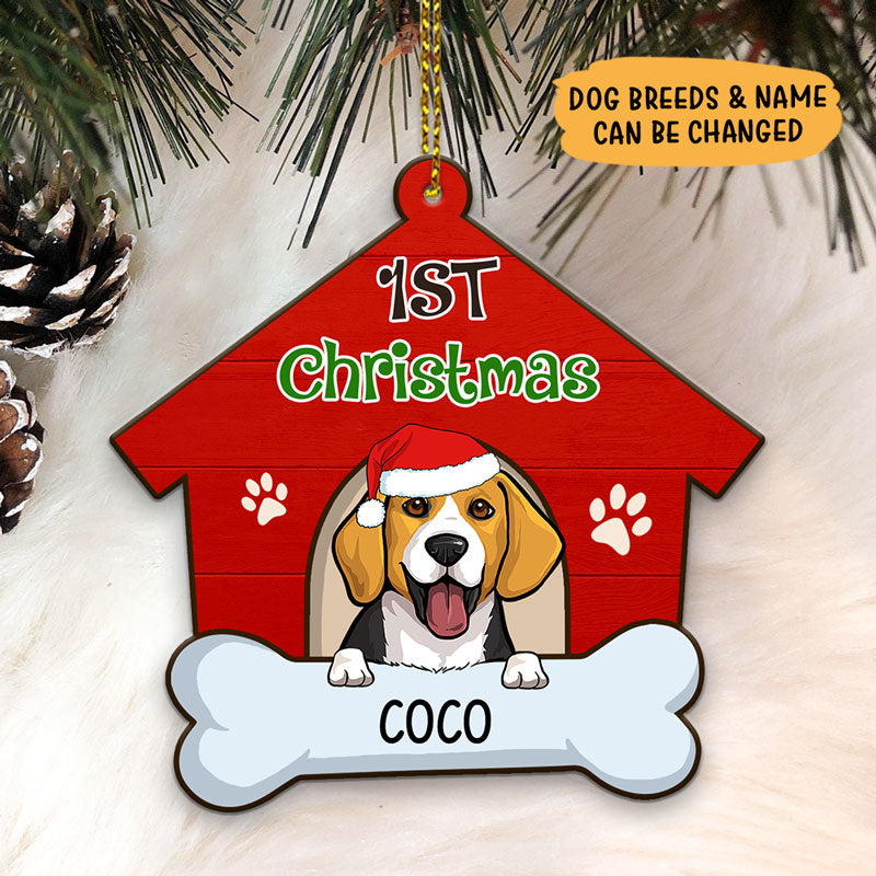 Personalized First Christmas Dog House, Christmas Shaped Ornament, Custom Gift for Dog Lovers