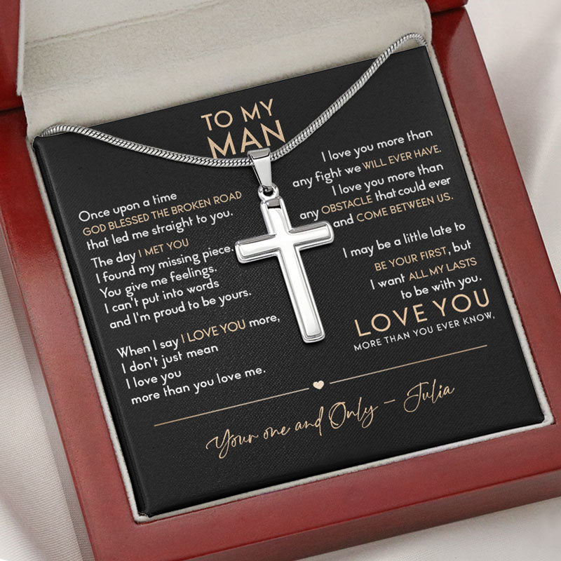 God Bless The Broken Road Personalized Cross Necklace, Valentine Gift For Him