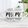 Mr and Mrs, Personalized Heart Shaped Mug Set, Valentine's Day Gift Box