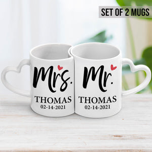 Mr and Mrs, Personalized Heart Shaped Mug Set, Valentine's Day gift