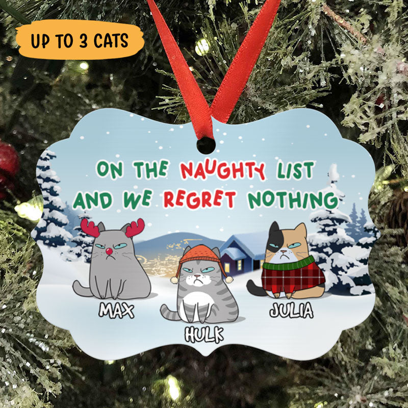 On Naughty List We Regret Nothing, Personalized Aluminium Ornaments, Cat Lovers Gift
