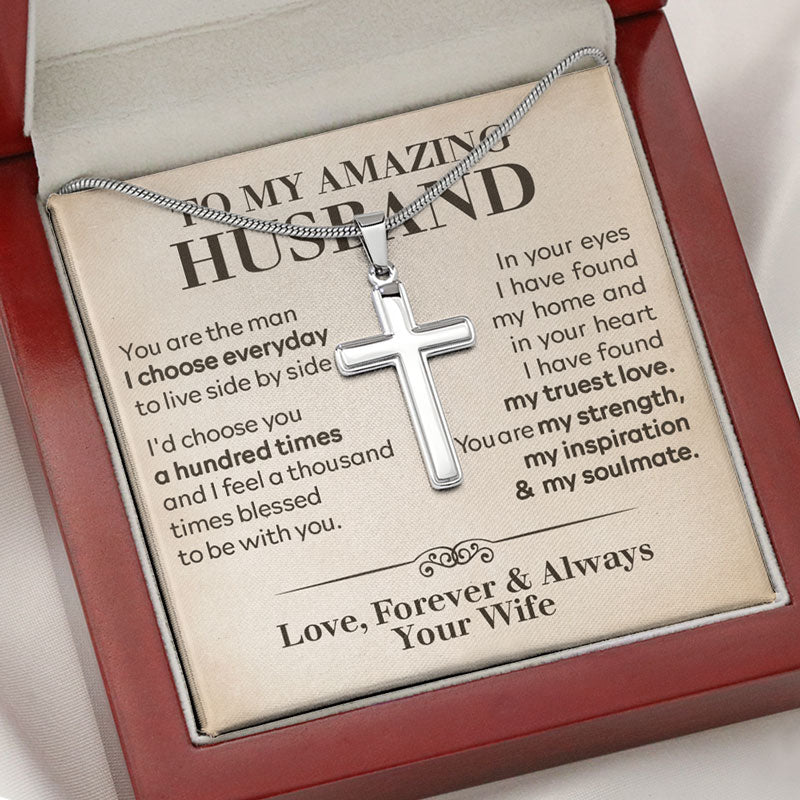 The Man I Choose Everyday, Personalized Cross Necklace, Gifts For Him