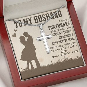 Fortunate That I Married You, Personalized Cross Necklace, Gift For Him