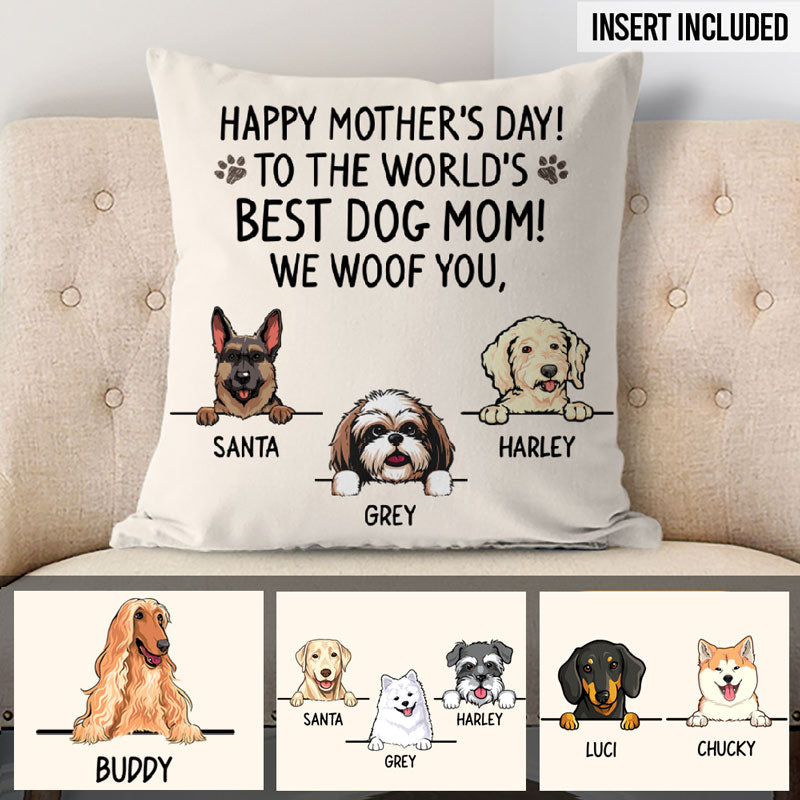 Happy Mothers Day To The Best Dog Mom Pillow, Dog Mom Mother's Day Gifts,  Dog Mom Pillow With Dogs Names - Best Personalized Gifts for Everyone