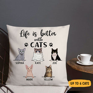 Life is Better with Cat, Personalized Pillows, Custom Gift for Cat Lovers