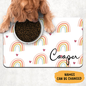 Rainbow Pattern Pet Placemat, Personalized Pet Food Mat, Custom Gifts For Pet Lovers