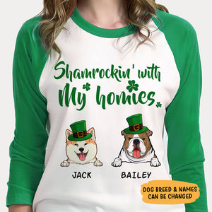 Shamrockin' With My Homies, Personalized Unisex Raglan Shirt, Gifts For Dog Lovers, St Patricks Day