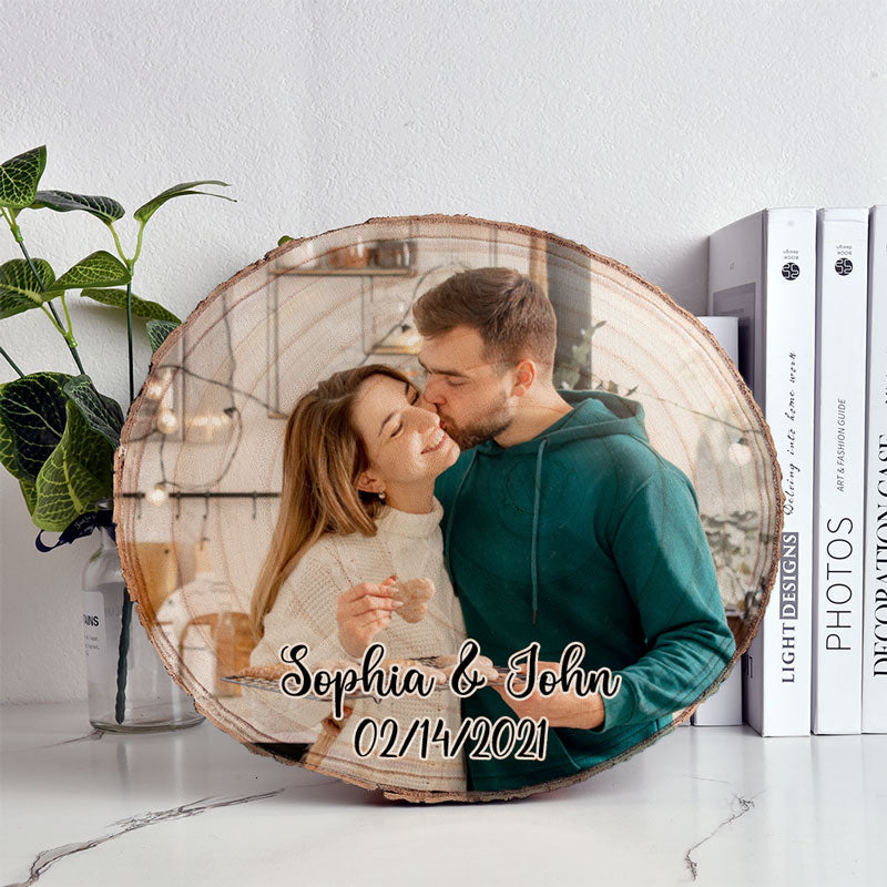 Couple Photo On Wood, Personalized Photo Wood Slice, Custom Photo Gift