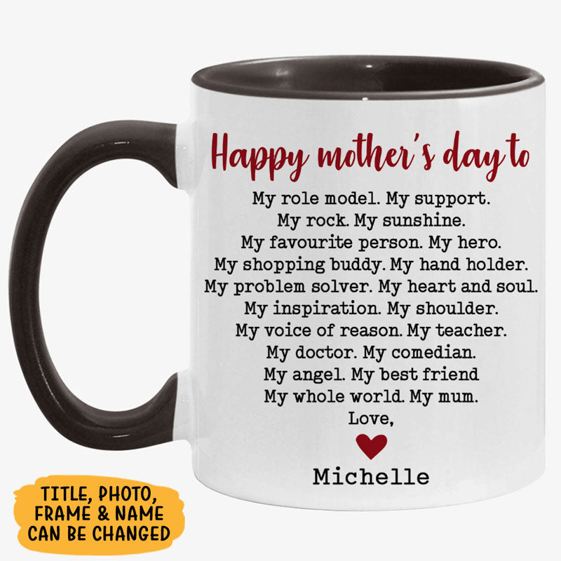 My Mum My Whole World, Personalized Accent Mug, Mother's Day Gifts, Custom Photo