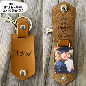 I Love You Dad, Personalized Leather Keychain, Father's Day Gift, Custom Photo