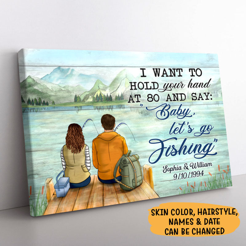 Personalized I Want To Hold Your Hand Canvas, Fishing, Premium Canvas Wall Art