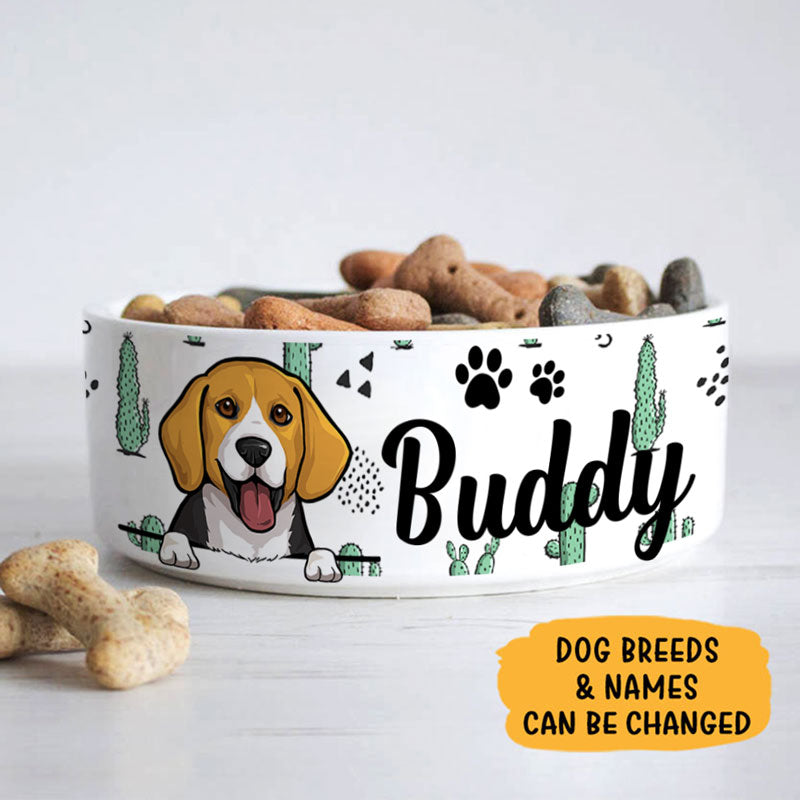 Personalized Custom Dog Bowls, Cactus, Gift for Dog Lovers
