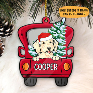 Personalized Dogs Red Truck, Christmas Shaped Ornament, Custom Gift for Dog Lovers